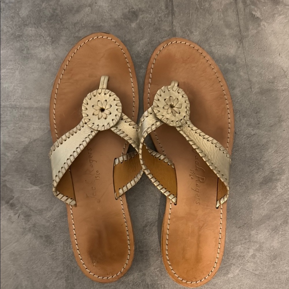 Jack Rogers Gold Tan Sandals with Braided Straps